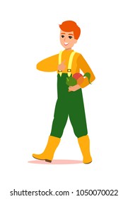 Attractive male gardener. Funny character design. Cartoon illustration. Garden care concept creator. Man grounds keeper personage.