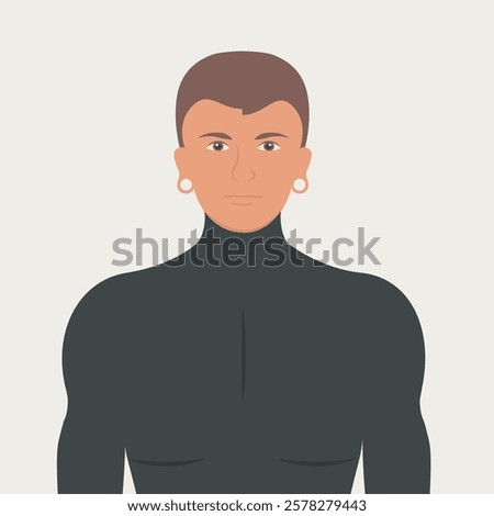 attractive man with cool piercing vector. earlobe expansion flat design style. young punk hipster male with enlarged ear lobes for huge earrings illustration like emo trendy fashion. flesh tunnel art