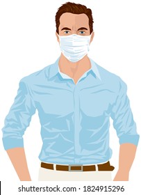 Attractive man with corona face covering
