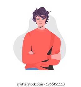 hombre atractivo con la mano doblada modelo tipo en ropa informal de moda personaje de caricatura masculino ilustración vectorial aislada