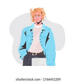 attractive man with hand in pocket guy model in trendy casual clothes male cartoon character portrait isolated vector illustration