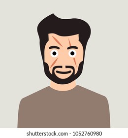 Attractive man has scar on face. Vector illustartion of scarred person after injury and being wounded.