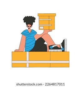 Attractive man holding boxes in his hands. The essence of delivering packages and freight.