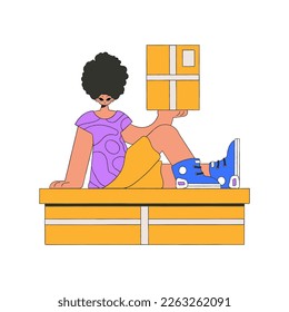 An attractive man is holding boxes. Parcel and cargo transportation.