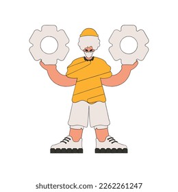 Attractive man holding gears. Idea theme.