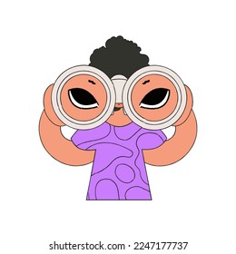 Attractive man looks through binoculars. Good for job postings and flyers.