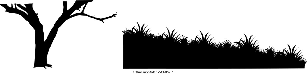 Attractive meadow hill with leafless tree trunk on the ground.