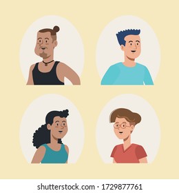 attractive men and women user design, vector illustration