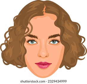 Attractive millennial female with blonde curly hair. Detailed portrait of beautiful woman. Realistic avatar. 