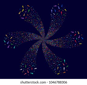 Attractive Missile Launch cyclonic abstract flower on a dark background. Hypnotic twist done from randomized missile launch objects.