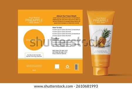 Attractive and modern pineapple face wash label template designed for natural skincare product branding.