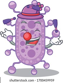 An attractive mycobacterium cartoon design style playing juggling