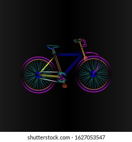 an attractive neon bicycle flat sketch. This sketch is suitable for business icons in the sale of bicycles and equipment.