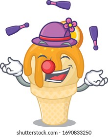 An attractive orange ice cream cartoon design style playing juggling