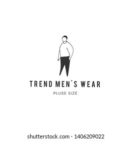 Attractive overweight man. Vector hand drawn logo template. Body positive, plus size concept. Perfect for large-size clothing stores and resources devoted to the harmony with your body.