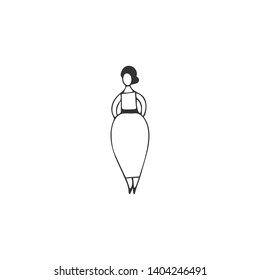 Attractive overweight woman in an elegant dress. Hand drawn vector icon. Body positive, plus size concept. Perfect for large-size clothing stores and resources devoted to the harmony with your body.