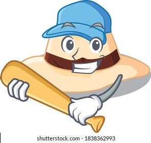 Attractive panama hat caricature character playing baseball