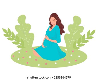 Attractive pregnant woman in nature.Vector illustration in cartoon style