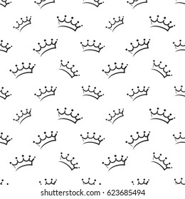 Attractive prince crown vector seamless pattern background. Beautiful illustration with hand drawn crowns. Stylish fashion backdrop for invitation and wedding decoration design.