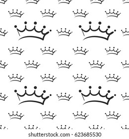 Attractive prince crown vector seamless pattern background. Beautiful illustration with hand drawn crowns. Stylish fashion backdrop for invitation and wedding decoration design.