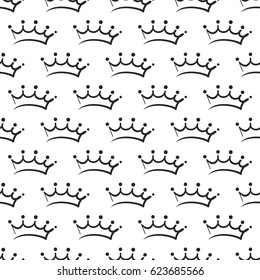 Attractive prince crown vector seamless pattern background. Beautiful illustration with hand drawn crowns. Stylish fashion backdrop for invitation and wedding decoration design.