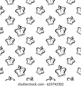 Attractive queen crown vector seamless pattern background. Beautiful illustration with hand drawn crowns. Stylish fashion backdrop for invitation and wedding decoration design.