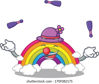 An attractive rainbow cartoon design style playing juggling