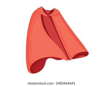 Attractive red cloak flutters in the wind, fastened near the neck vector illustration