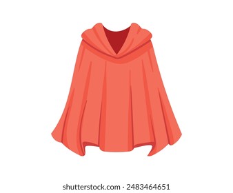 Attractive red cloak flutters in the wind, fastened near the neck vector illustration