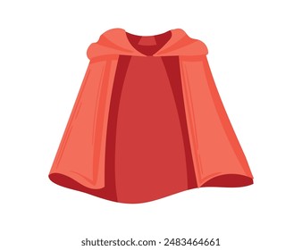 Attractive red cloak flutters in the wind, fastened near the neck vector illustration