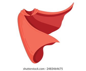 Attractive red cloak flutters in the wind, fastened near the neck vector illustration