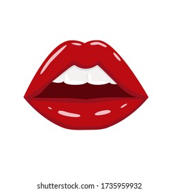 Attractive red  women's  lips isolated on white. Vector illustration.