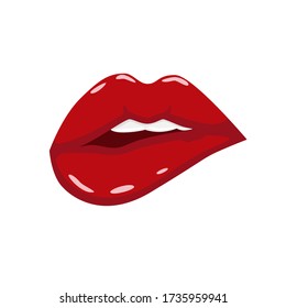 Attraktive rote Frauen Lippen isoliert auf weiß. Lippen beißen. Vector-Abbildung.