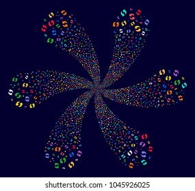 Attractive Refresh swirl bang on a dark background. Vector abstraction. Psychedelic twist done from scattered refresh symbols.