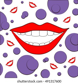 Attractive retro background, lips and circles
