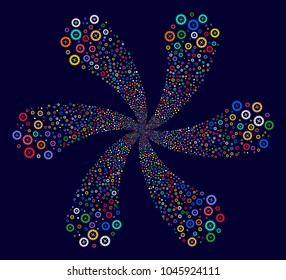 Attractive Roulette exploding abstract flower on a dark background. Vector abstraction. Suggestive cluster composed from random roulette items.