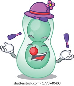 An attractive serratia marcescens cartoon design style playing juggling