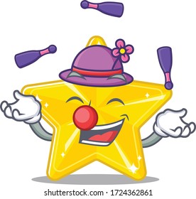 An attractive shiny star cartoon design style playing juggling