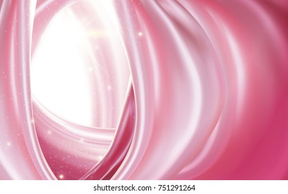 Attractive silky pink fabric, smooth and luxury satin with sparkling particles in 3d illustration