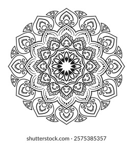 attractive and simple mandala design for coloring book, relaxing and simple mandala art, yoga logo design for poster, yoga, banner, henna, invitation, cover page, design element mandala art, vector