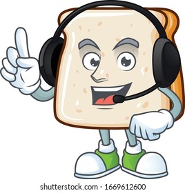 An attractive slice of bread mascot character concept wearing headphone