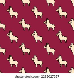 Attractive square tile with a cheerful animal picture. Seamless pattern with llama on peach puff background. Design for stickers with illustrations of pet animals.