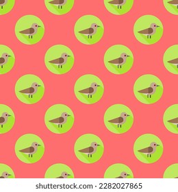 Attractive square tile with a cheerful animal picture. Seamless pattern with nightingale on mellow yellow background. Design for a set of postcards with animal cartoons.