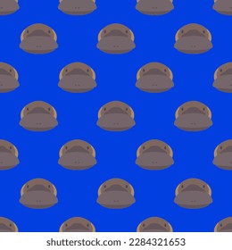 Attractive square tile with a cheerful animal picture. Seamless pattern with platypus on royal azure background. Design for a cushion with an animal photo.