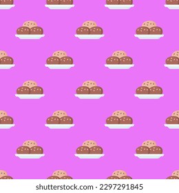 Attractive square tile with a cheerful food picture. Seamless pattern with truffle on orchid background. Design for campaigns to create a unified look.