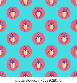 Attractive square tile featuring a captivating animal engraving. Seamless pattern with bug on medium turquoise background. Design for magazines with photos of different animals.