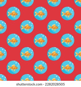 Attractive square tile featuring a captivating animal engraving. Seamless pattern with goldfish on bubble gum background. Design for shopping bags with photos of different animals.