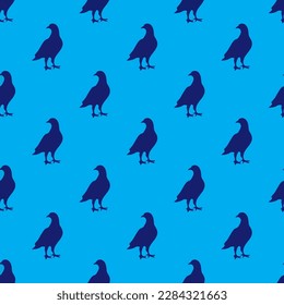 Attractive square tile featuring a captivating animal engraving. Seamless pattern with pigeon bird shape on midnight blue background. Design for a tote bag with an animal motif.