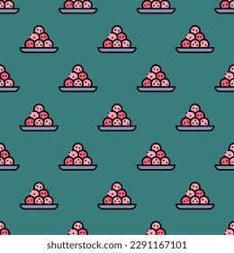 Attractive square tile featuring a captivating food engraving. Seamless pattern with meatballs on celadon green background. Design for a safe wrap for kebabs.