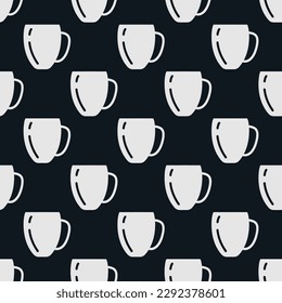 Attractive square tile featuring a captivating food engraving. Seamless pattern with mug on dark spring green background. Design for a chemical-free wrap for spring rolls.